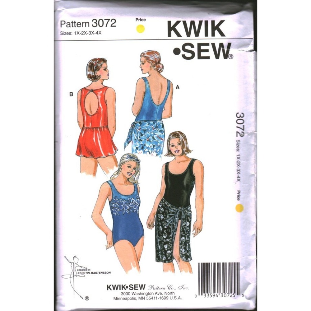 Kwik Sew 3072 Womens Swimsuit Skirt Wrap Pattern Plus Size 1X-4X K Martensson